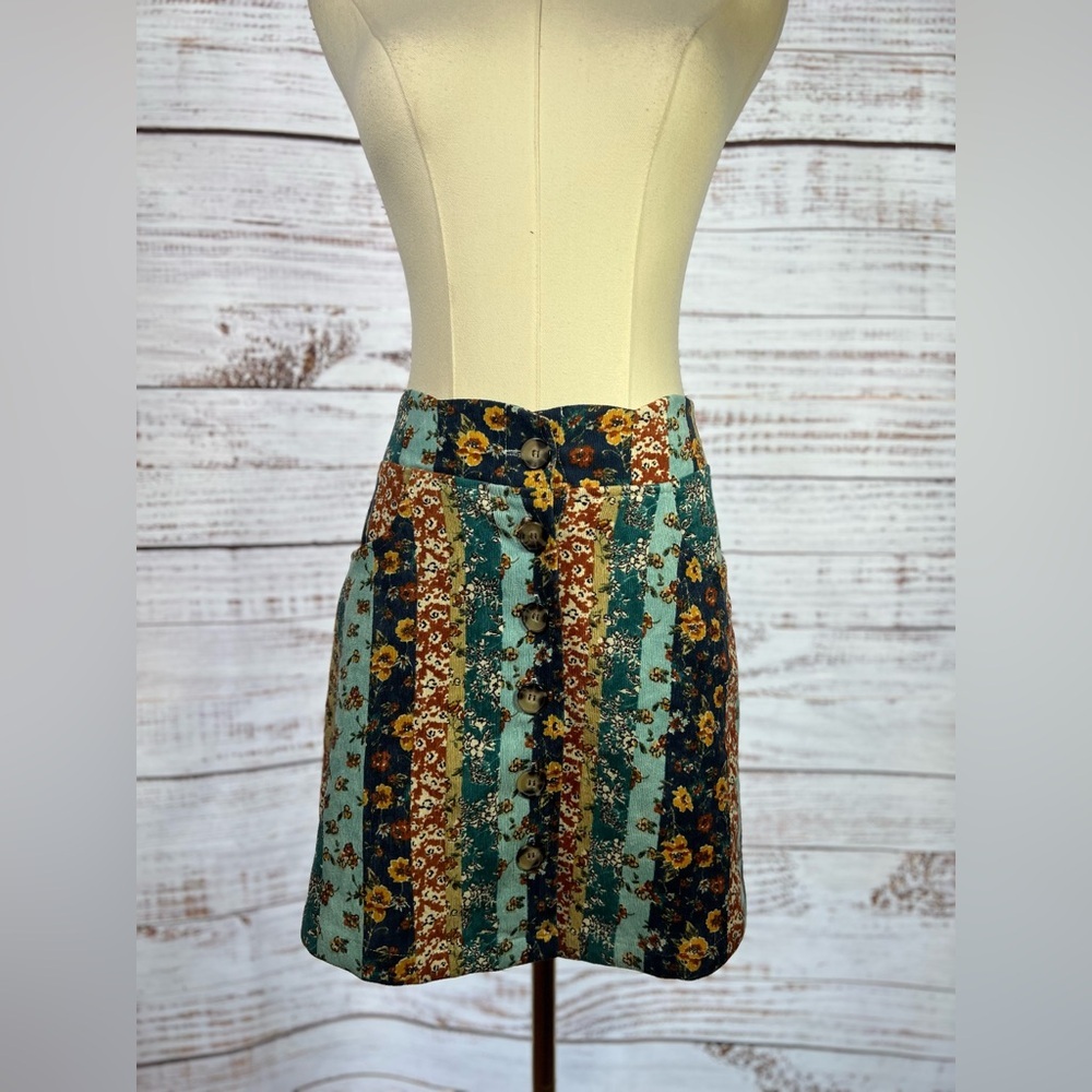 Amy Byer Blue Black Western Floral‎ Style Pencil Skirt